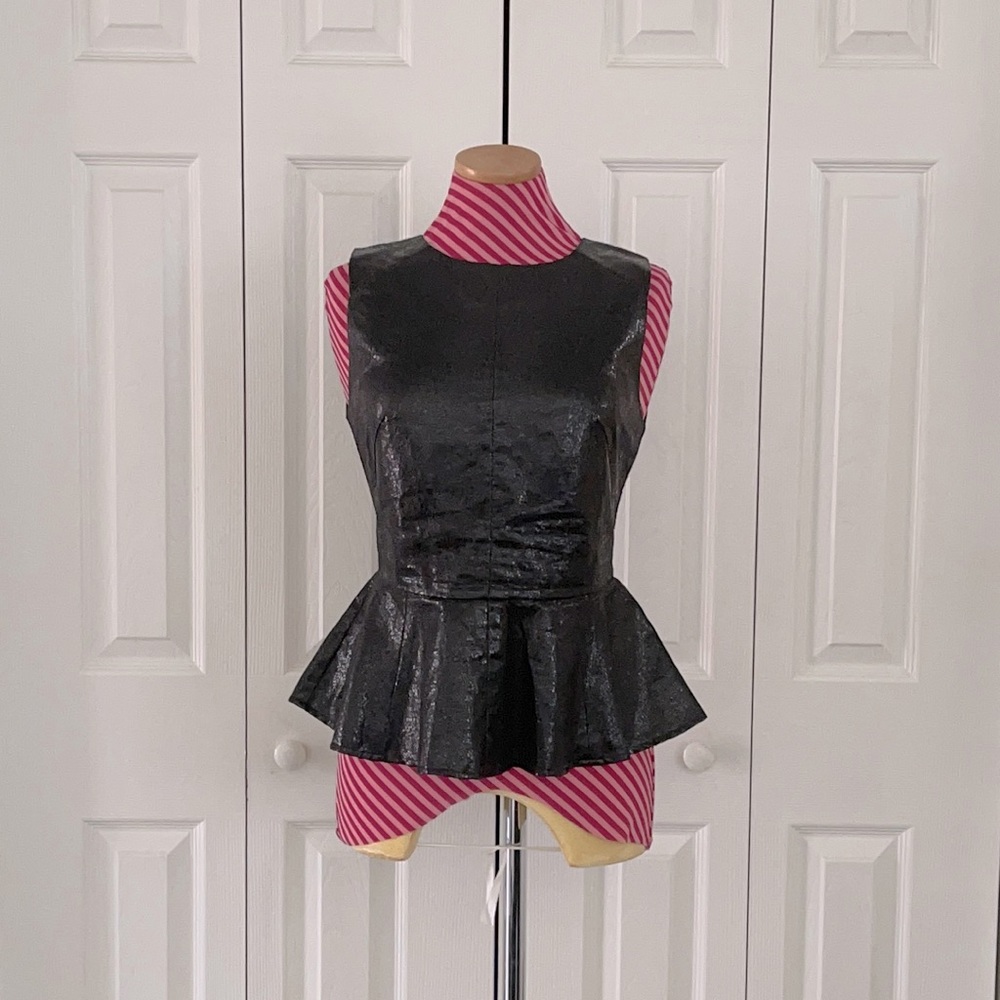 Black Textured Peplum Top